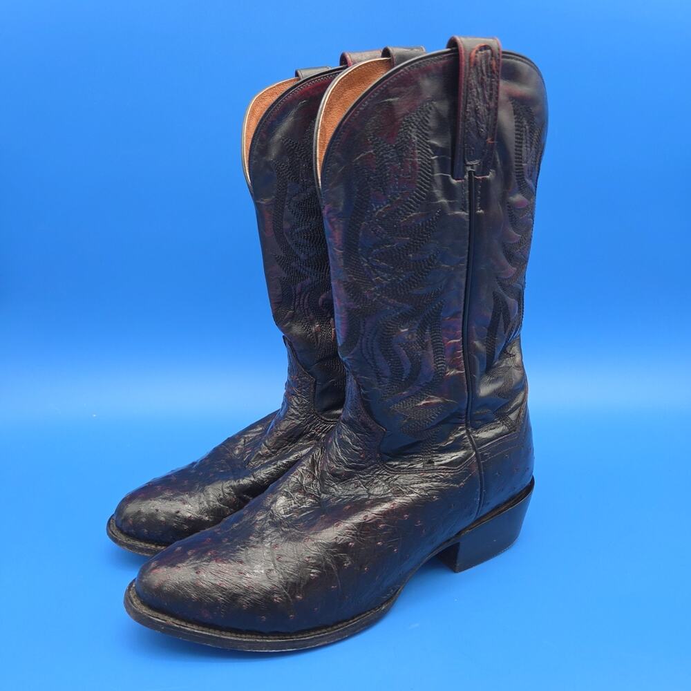 Dan Post Men’s Size 8 EW Ostrich Leather Cowboy Boots Black Cherry Western